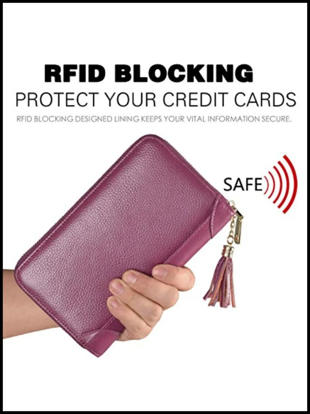 Genuine Leather RFID Zipper Card Case Wallet 60 Slots